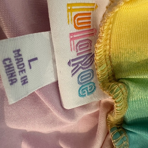 LuLaRoe Midi Wrap Skirt in Yellow and Purple with Ruffled Asymmetrical Hem - Picture 2 of 4